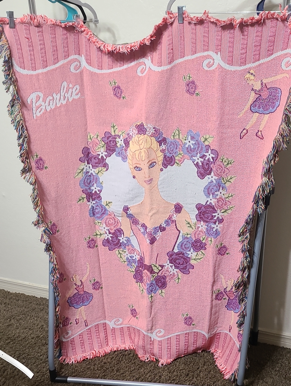 Barbie Pink Lavender Floral Ballerina Throw